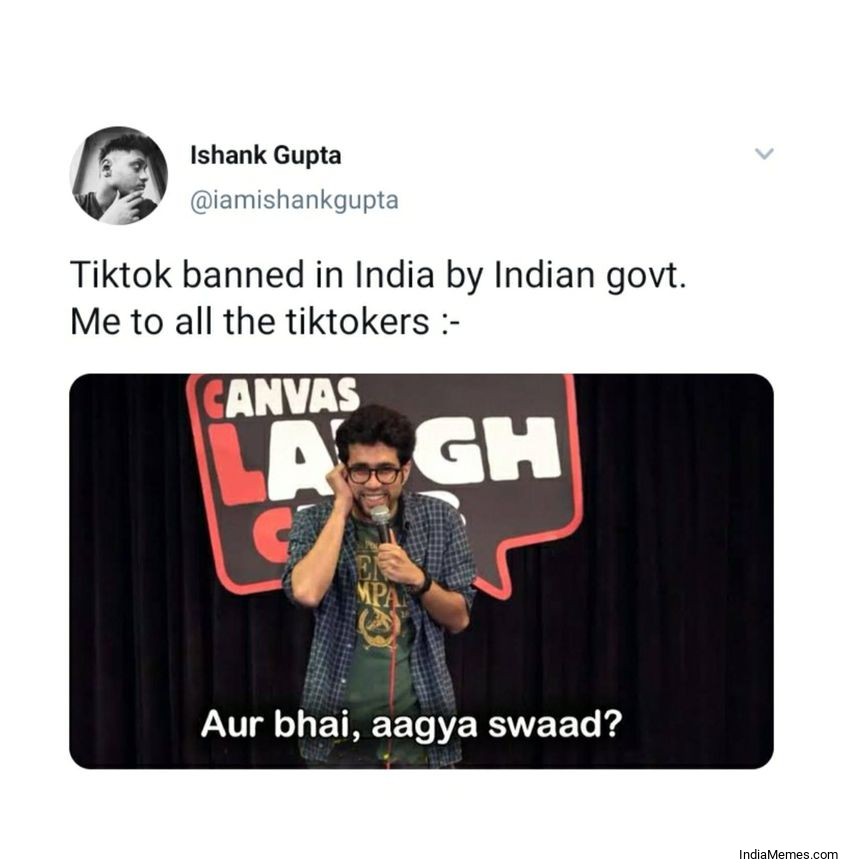Tiktok banned in India Me to all tiktokers Aur bhai Aa gaya swaad meme.jpg