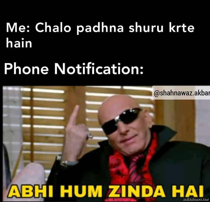 Me Chalo padhna shuru karte hain Meanwhile phone notification Abhi hum zinda hai meme.jpg