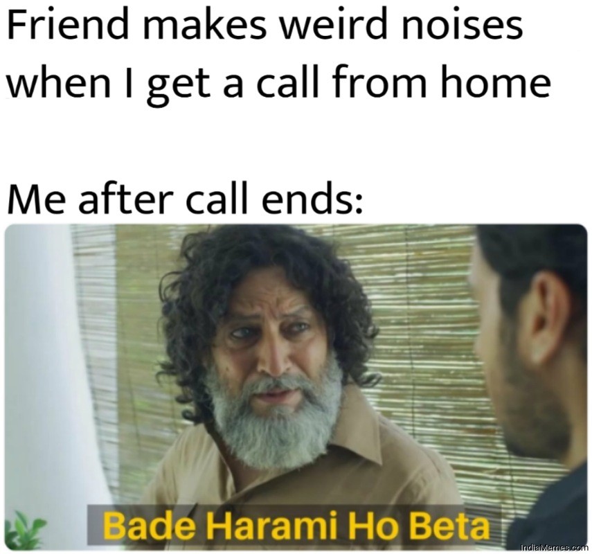Friend makes weird noises when call comes from home Bade harami ho beta meme.jpg