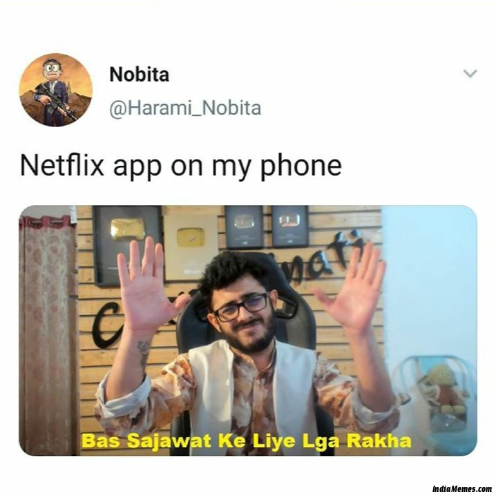 Netflix on my phone Bas sajavat ke liye laga rakha hai meme.jpg