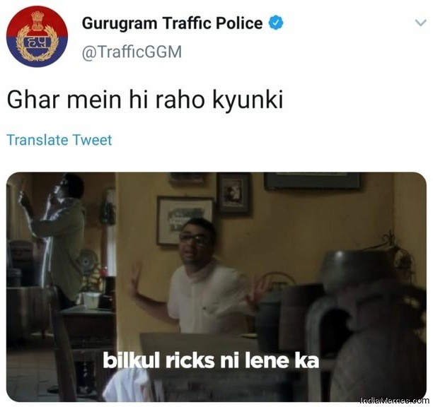 Ghar mein hi raho kyunki Bilkul ricks nai leneka meme.jpg