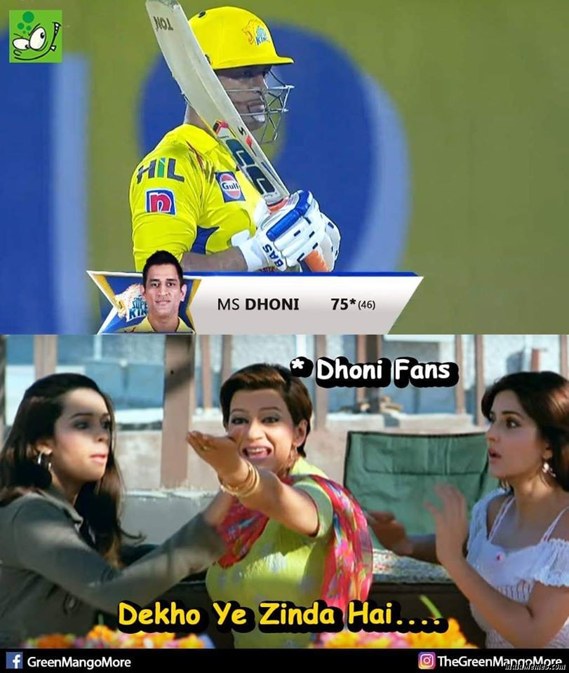After Dhoni hits 75 runs Dekho yeh zinda hai meme.jpg