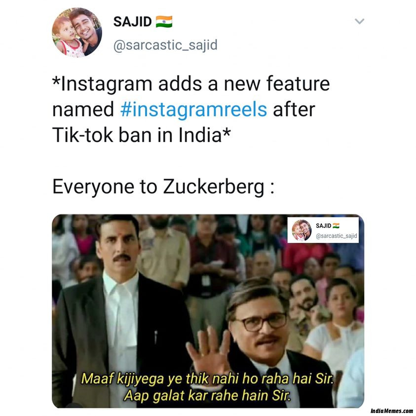 Instagram adds reels feature Everyone to Zuckerberg Aap galat kar rahe hain sir meme.jpg
