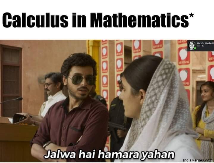 Calculus in mathematics Jalwa hai hamara yahan meme.jpg