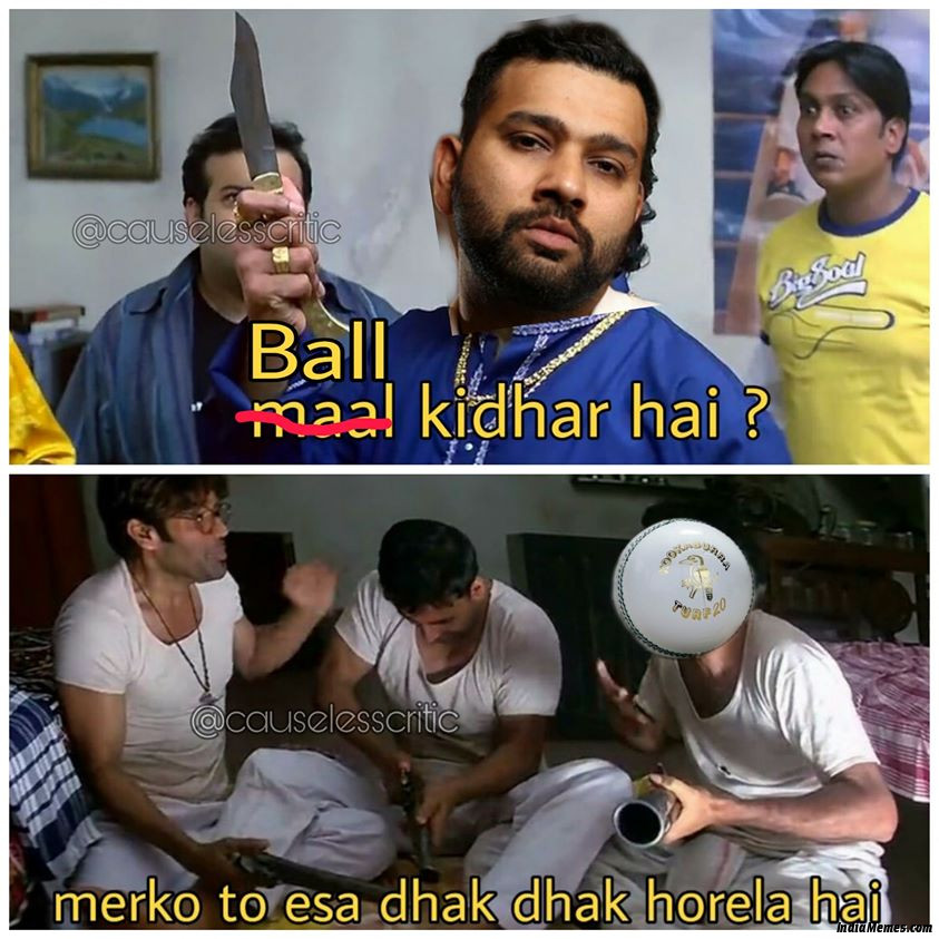 Ball kidhar hai Mere ko to aisa dhak dhak horela hai meme.jpg