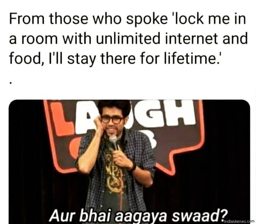 Lock me in a room with unlimited internet and food Aur bhai aa gaya swad meme