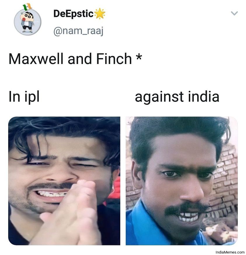 Maxwell and Finch in IPL vs against India meme