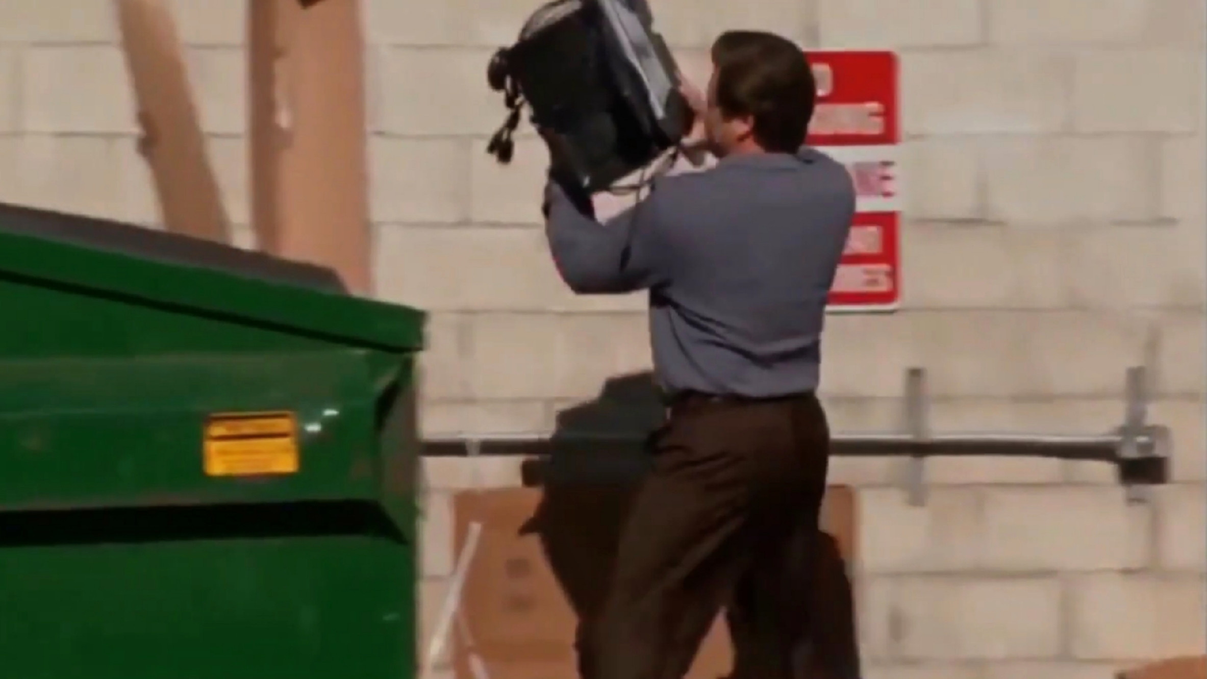 Man Throwing Computer in Trash Meme Template