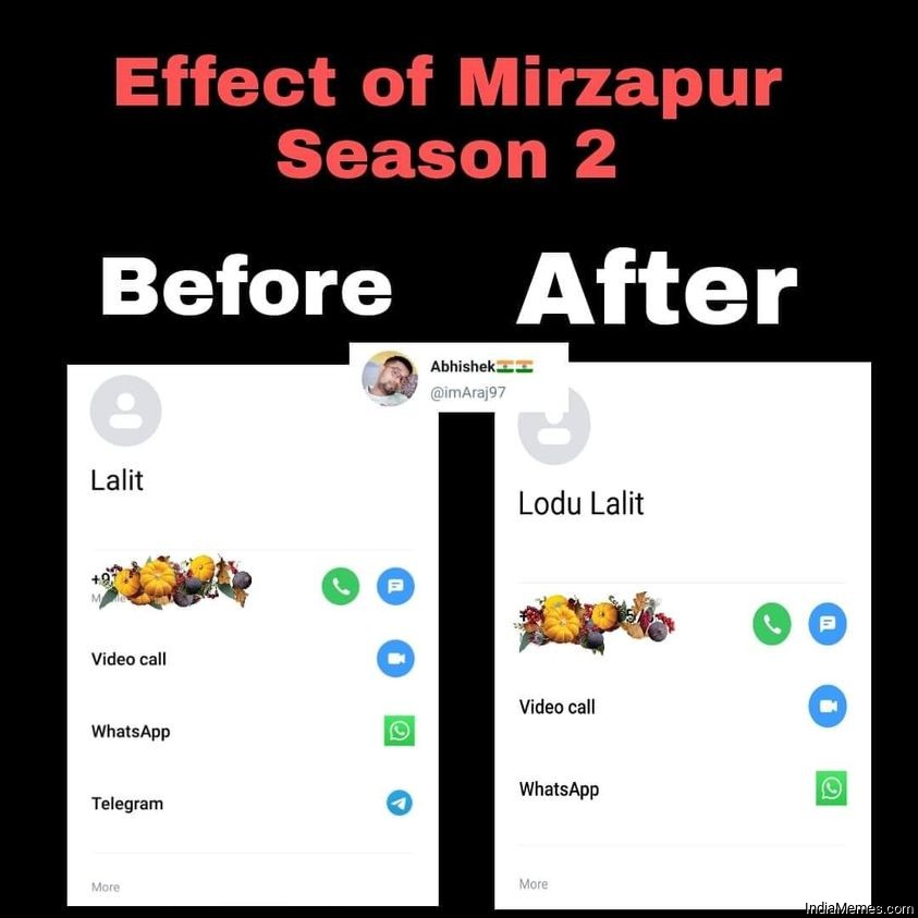 Effect of Mirzapur season 2 before Lalit after Lodu Lalit meme