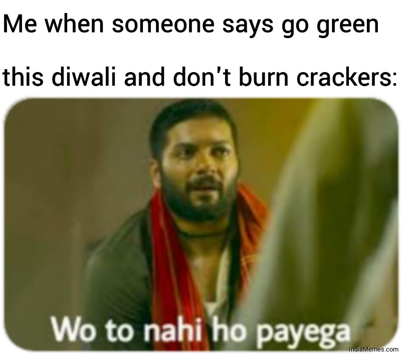 Me when someone says go green this diwali Wo to nahi ho payega meme