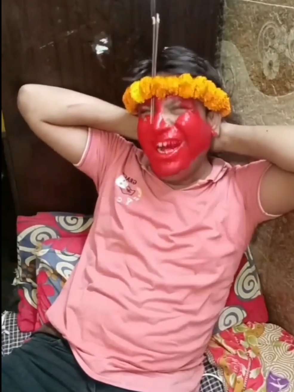 Puneet Superstar Laughing Red Face with Agarbatti Meme